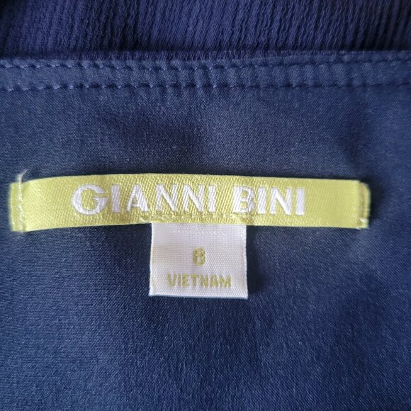 Gianni Bini V-Neck, Short Sleeve, Navy Blue, Tie Waist, Wrap Mini Dress, Sz 8, - Picture 4 of 7